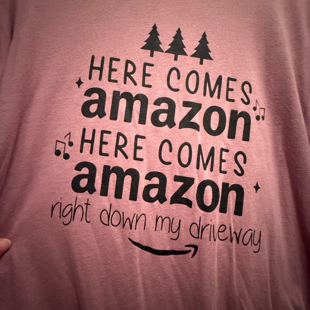 Fun Heathered Pink Christmas Graphic Tee about Amazon
